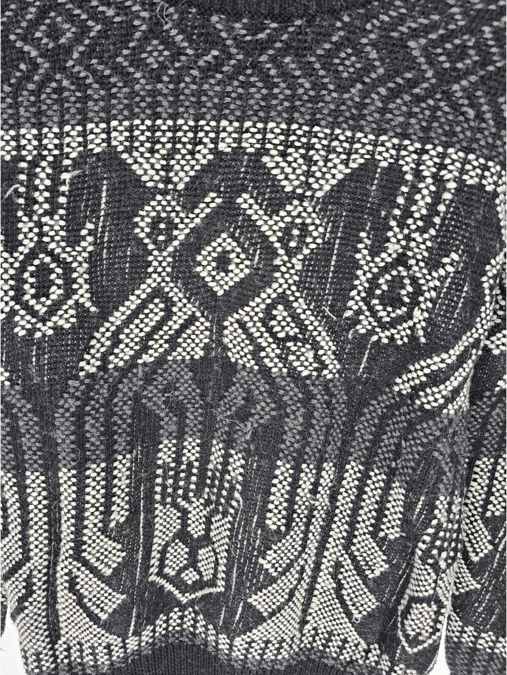 J Crew Mens Sz S Crew Neck Sweater Black White Tribal Cotton Wool Blend